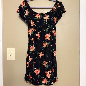 Forever 21 Women Black Orange Floral Off Shoulder Short Dress XL